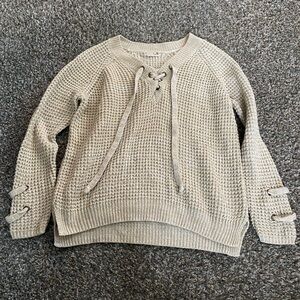 Beige Women's Sweater with Lace-Up Detail
